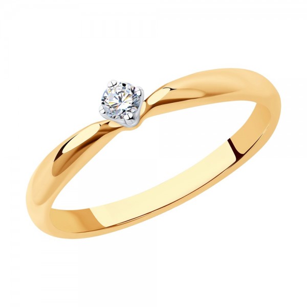 Кольцо из комбинированного золота с родированием с бриллиантом