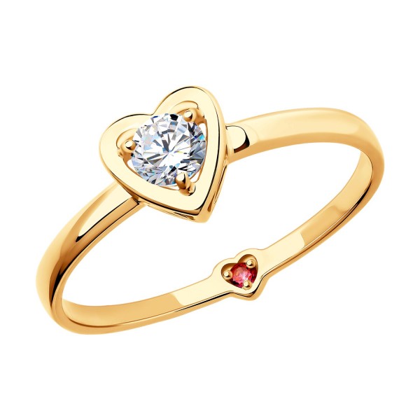 Золотое кольцо Sokolov  с бесцветным и красным цирконием