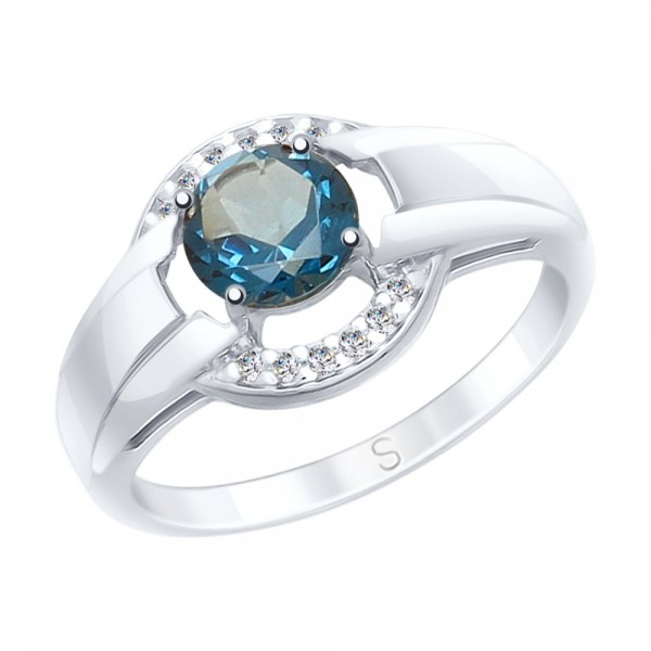 Кольцо из серебра с синим топазом и фианитами 92011569