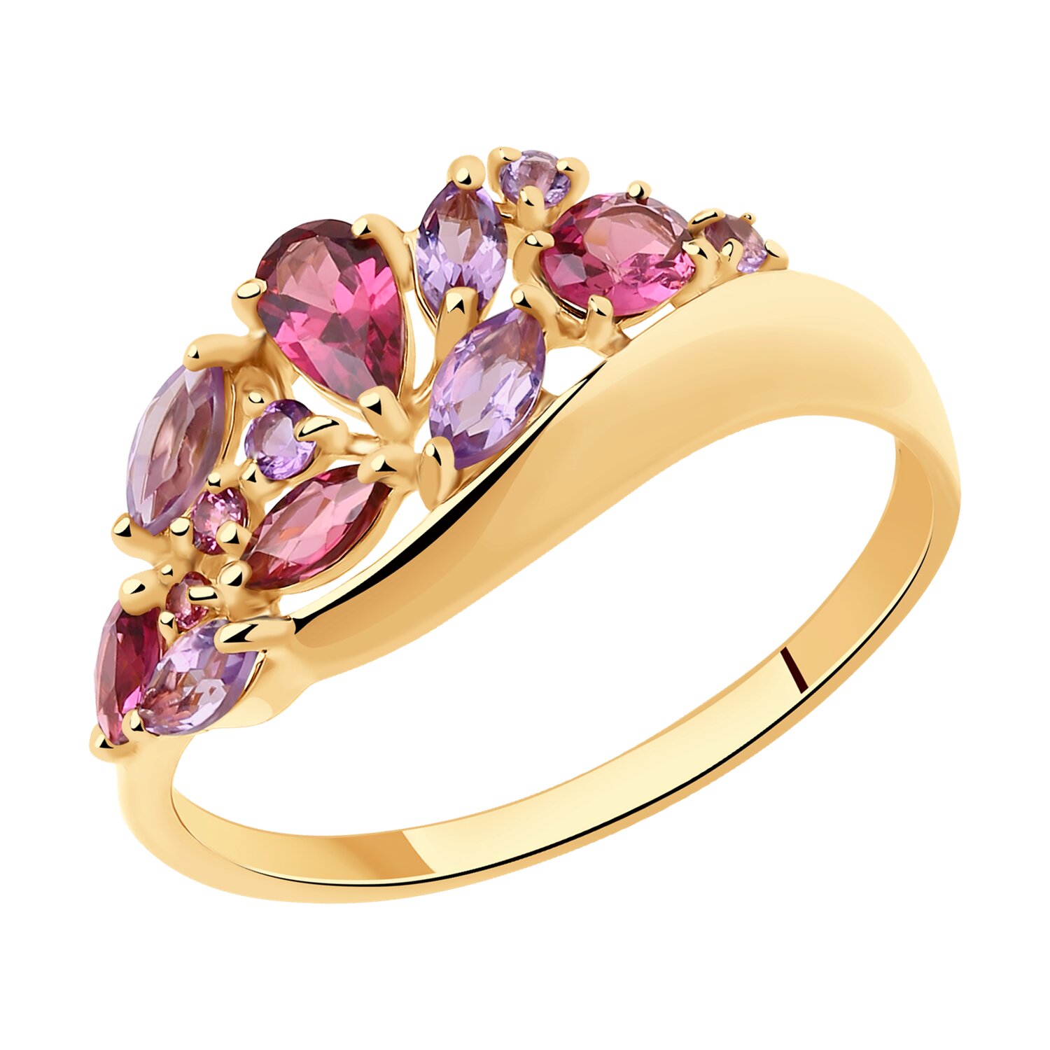 Inel Sokolov din aur cu pietre semiprețioase