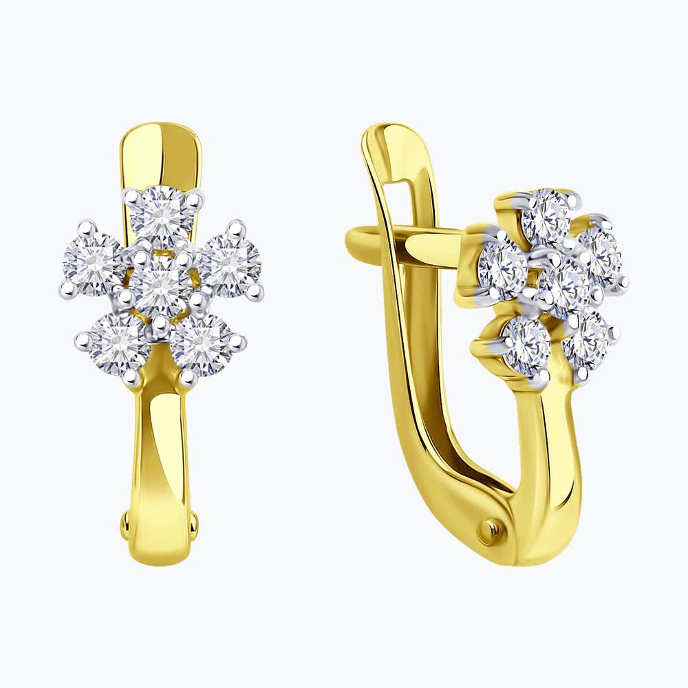 Серьги Sokolov из желтого золота с фианитами