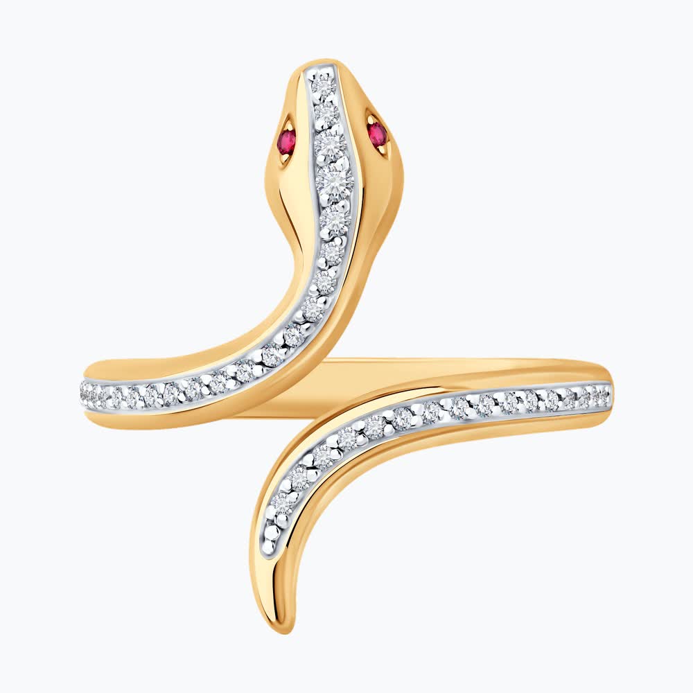 Sokolov gold ring with diamonds and rubies