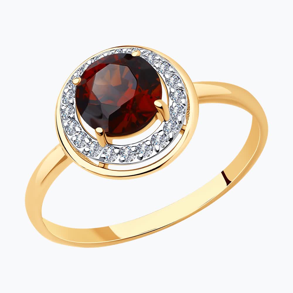 Sokolov gold ring with garnet and zirconia
