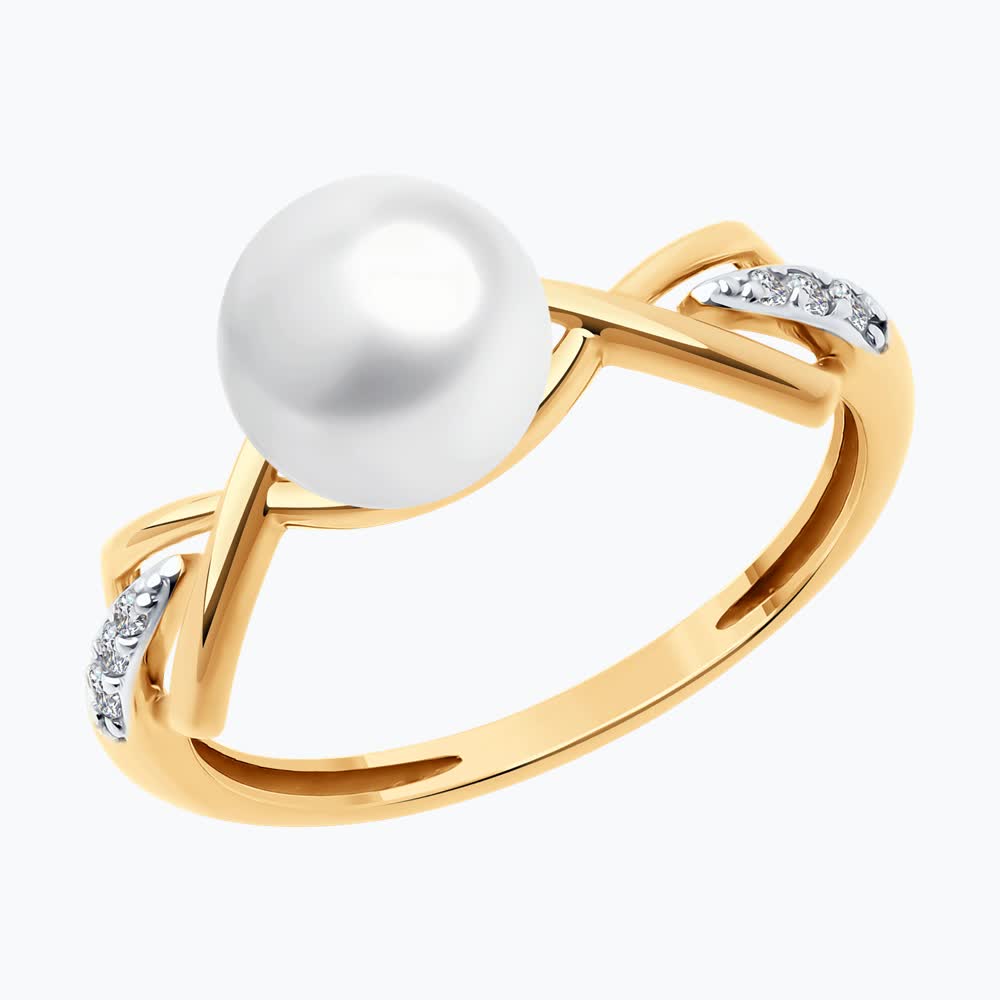Sokolov gold ring with pearl and zirconia