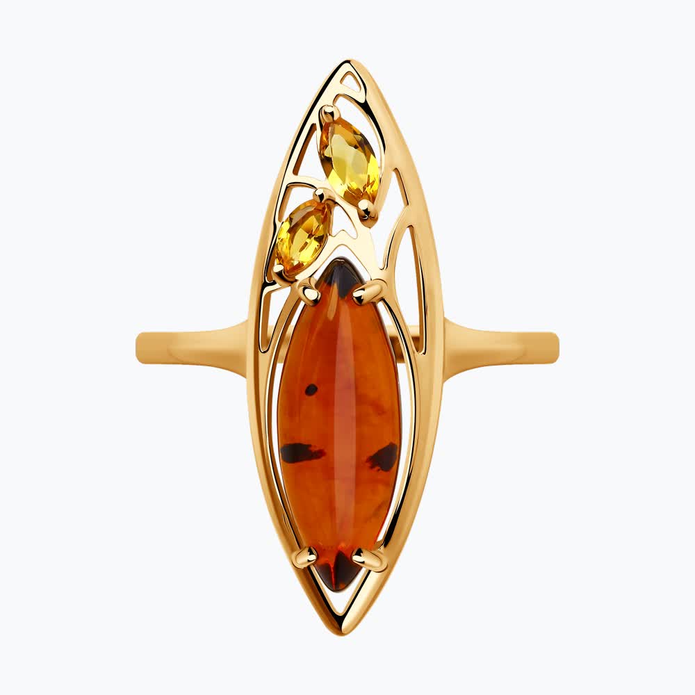 Кольцо Sokolov из золота с цитринами и янтарём