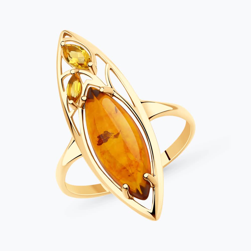 Кольцо Sokolov из золота с цитринами и янтарём - image 2