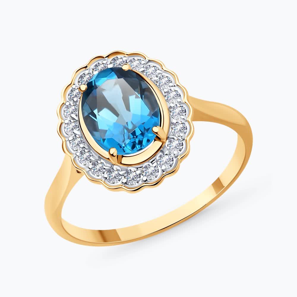 Sokolov gold ring with london topaz and zirconia