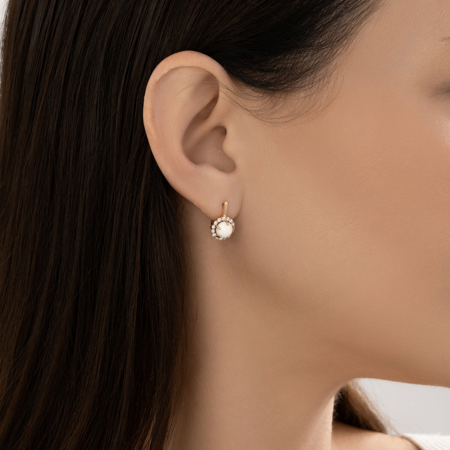 Gold Sokolov earrings with opals and zirconia - image 3