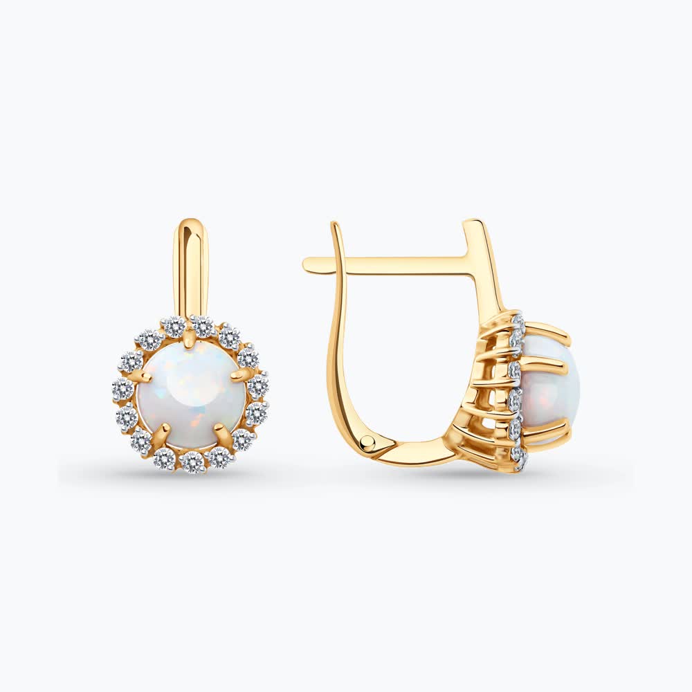 Gold Sokolov earrings with opals and zirconia - image 1