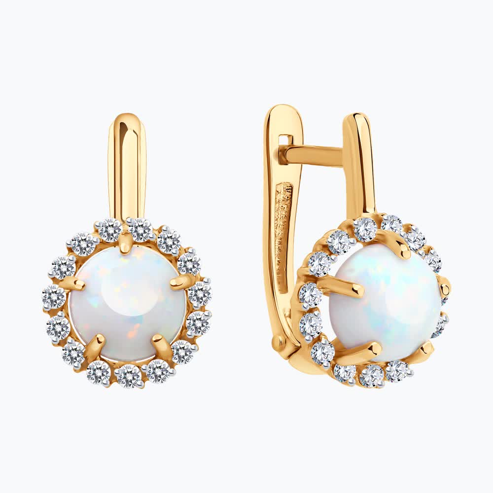 Gold Sokolov earrings with opals and zirconia - image 2