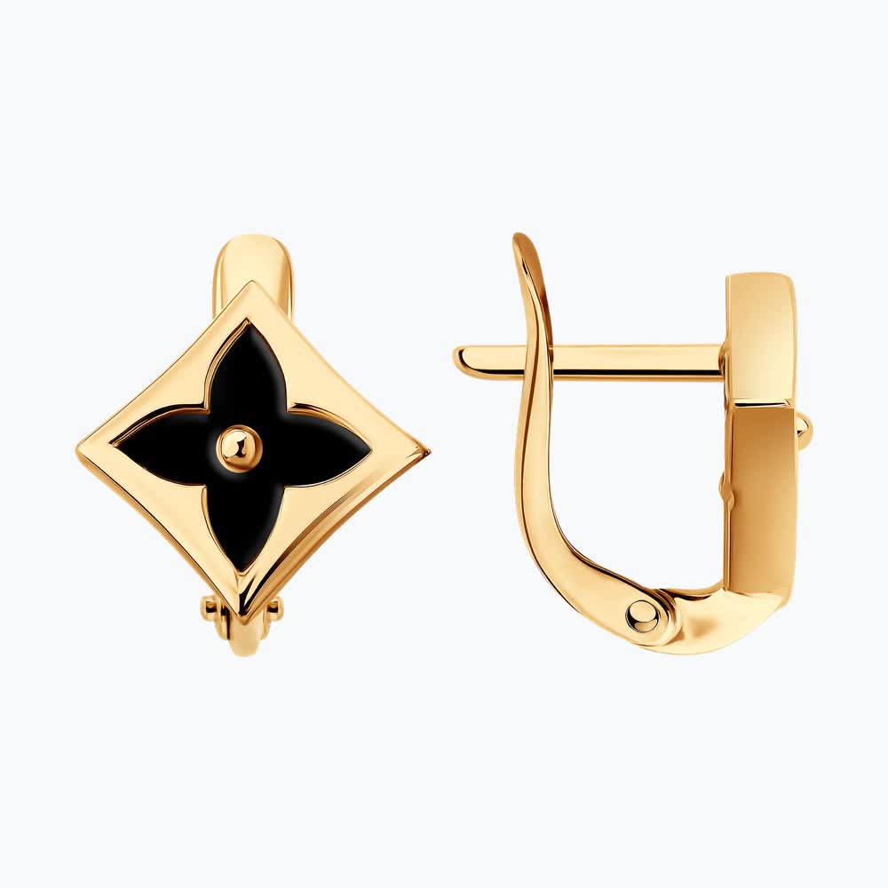 Sokolov gold earrings with onyx - image 1