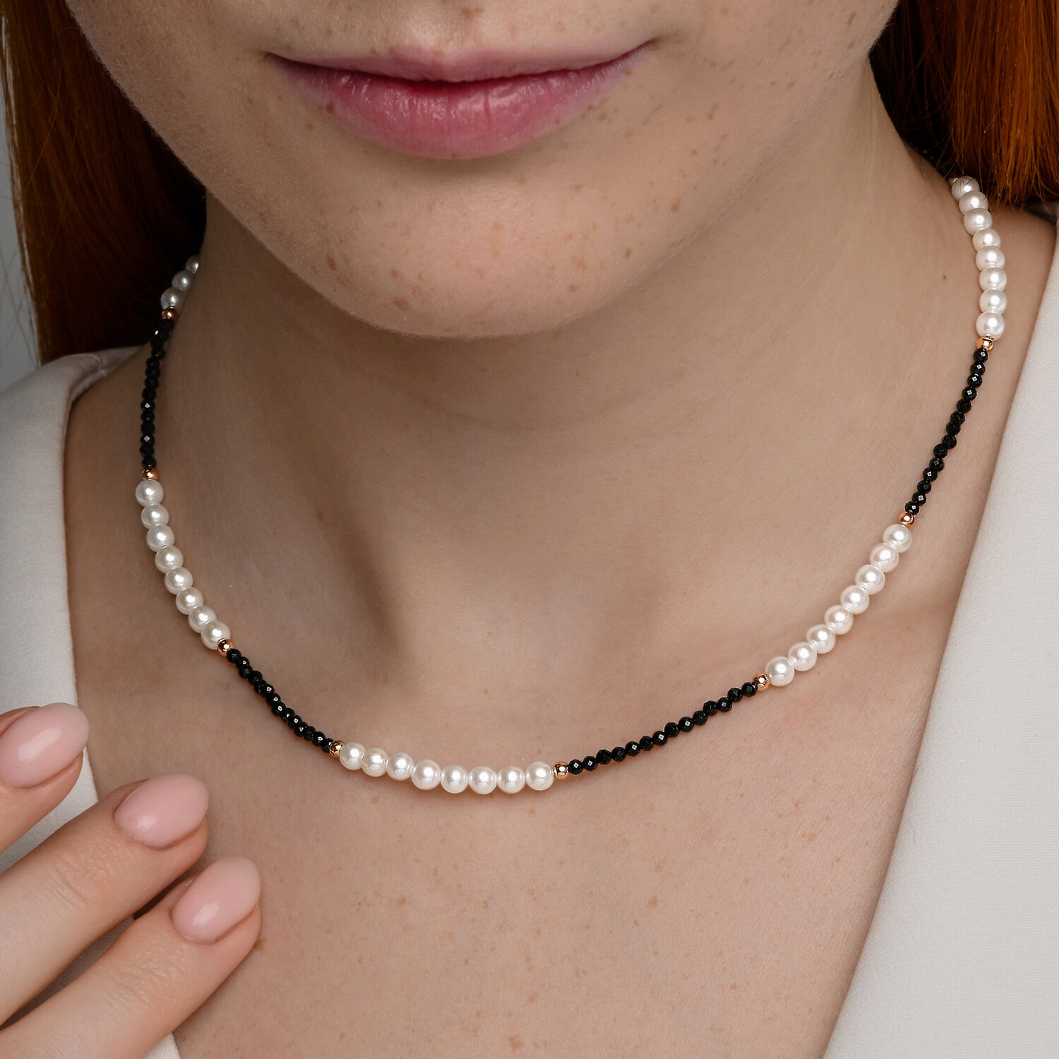 Colier Sokolov din aur cu perle și spinel - image 3