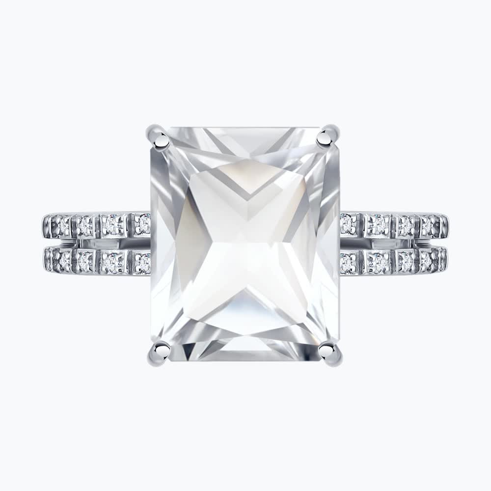 White gold Sokolov ring with diamonds and rock crystal - image 3