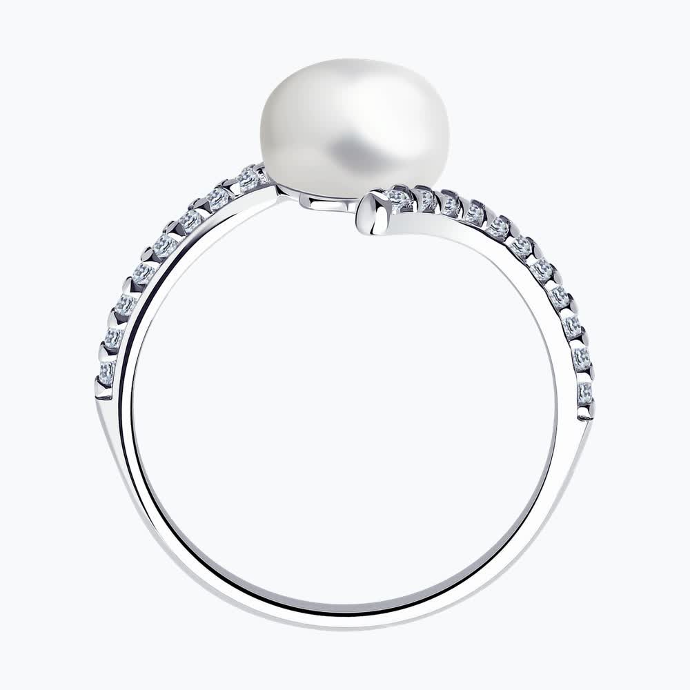Silver Sokolov ring with pearl and zirconia