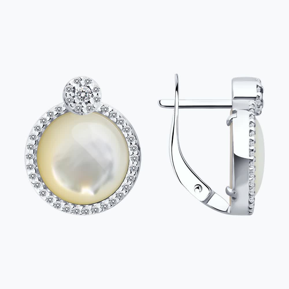Sokolov silver earrings with mother-of-pearl and zirconia - image 2