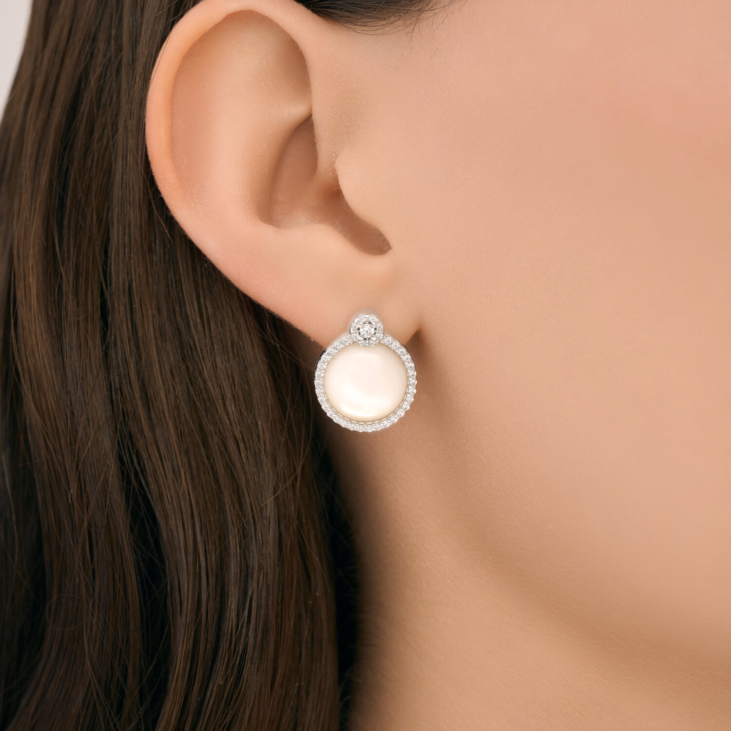 Sokolov silver earrings with mother-of-pearl and zirconia - image 3