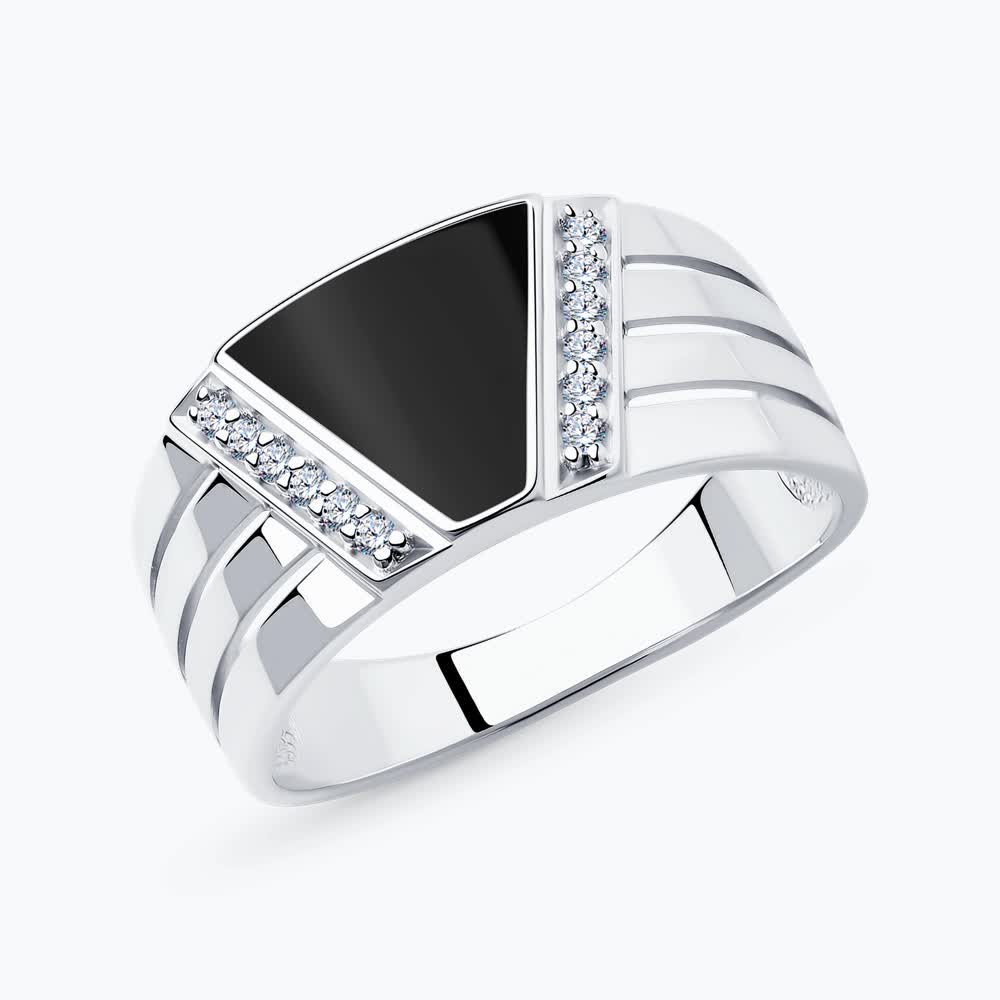 Sokolov silver ring with enamel and zirconia