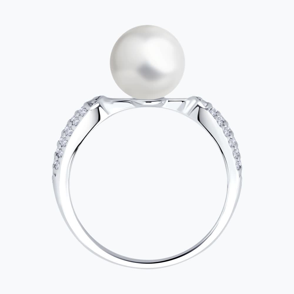 Sokolov silver ring with pearl and zirconia