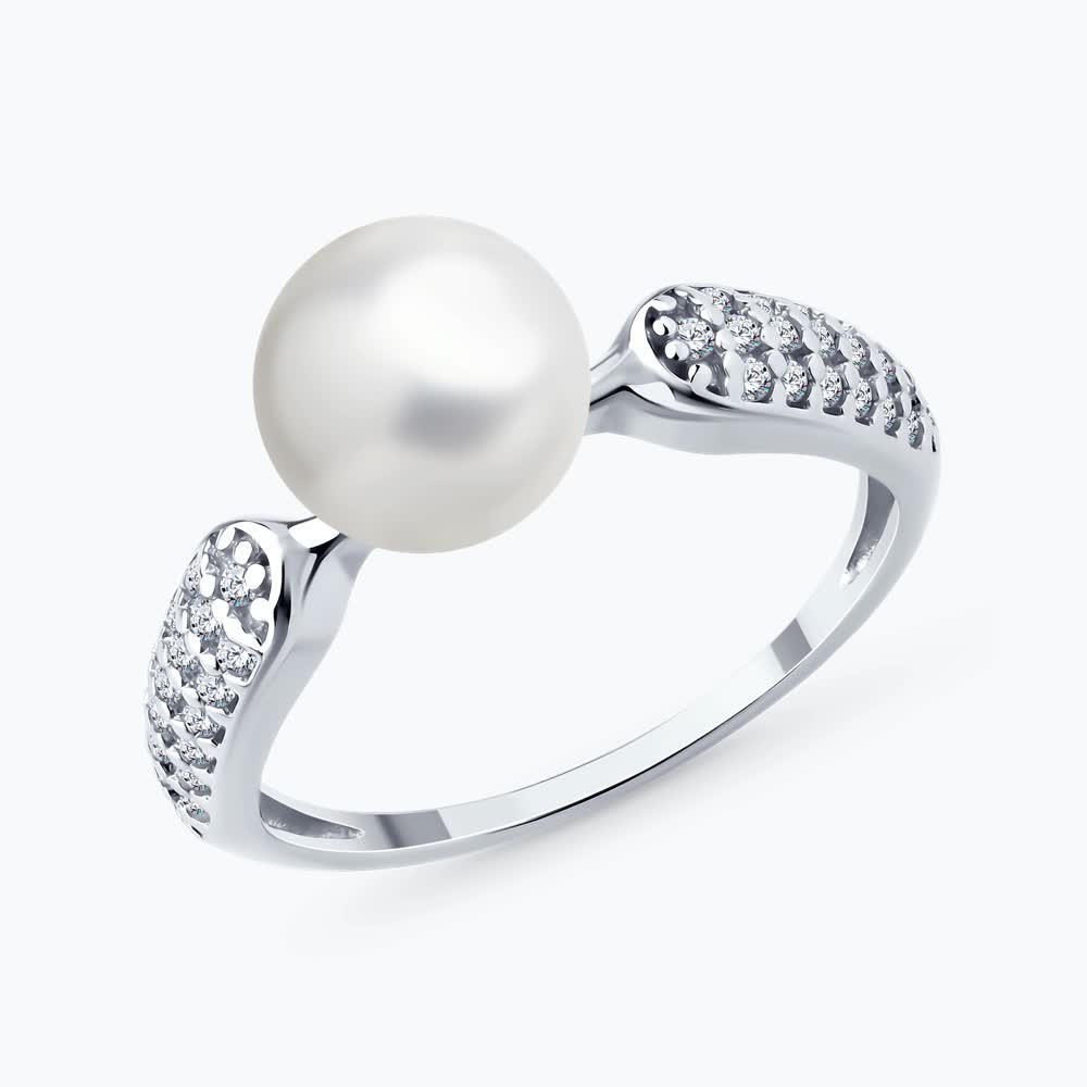 Sokolov silver ring with pearl and zirconia