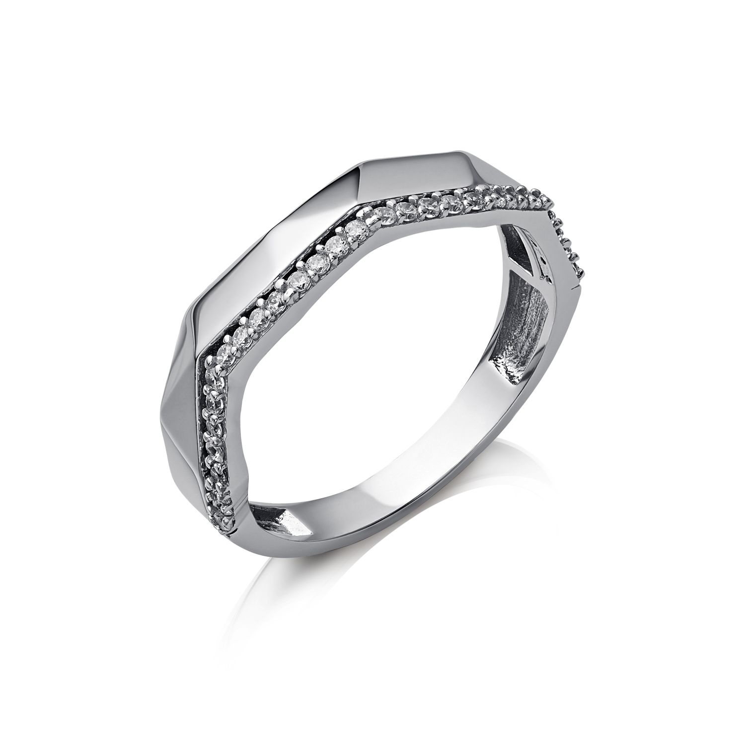 Обручальное кольцо Estet из белого золота с фианитами