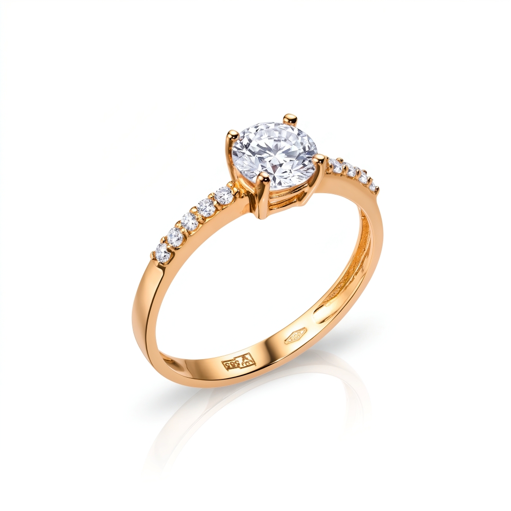 Fourline gold ring with zirconia