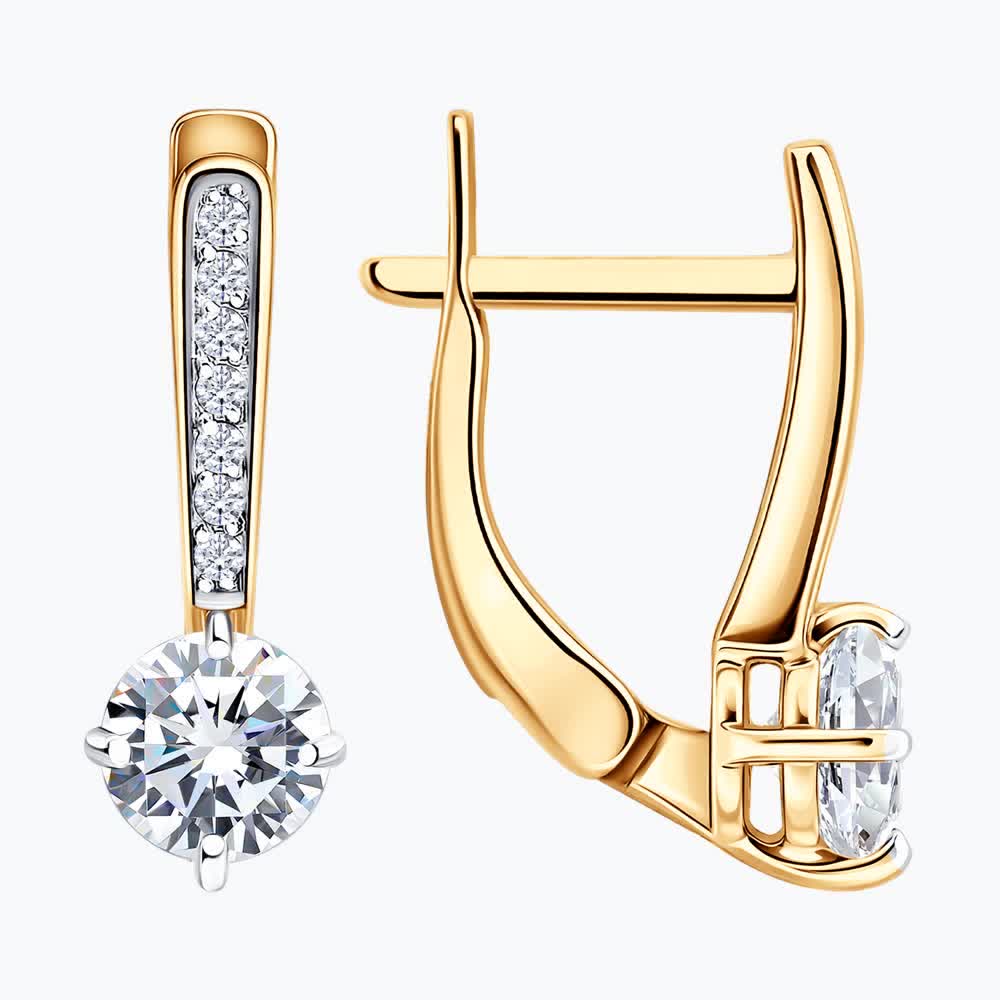 Gold Sokolov earrings with zirconia  