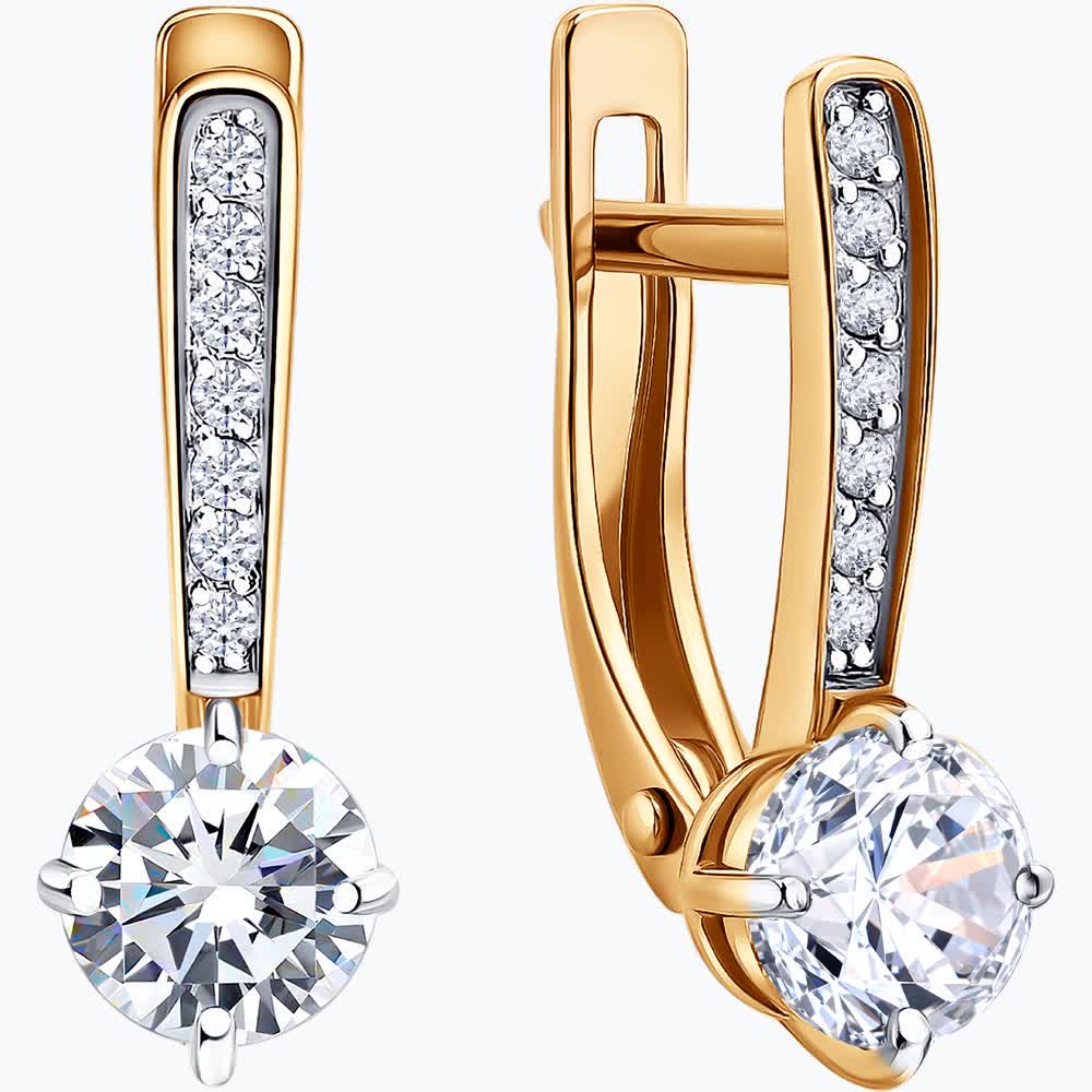 Gold Sokolov earrings with zirconia   - image 2