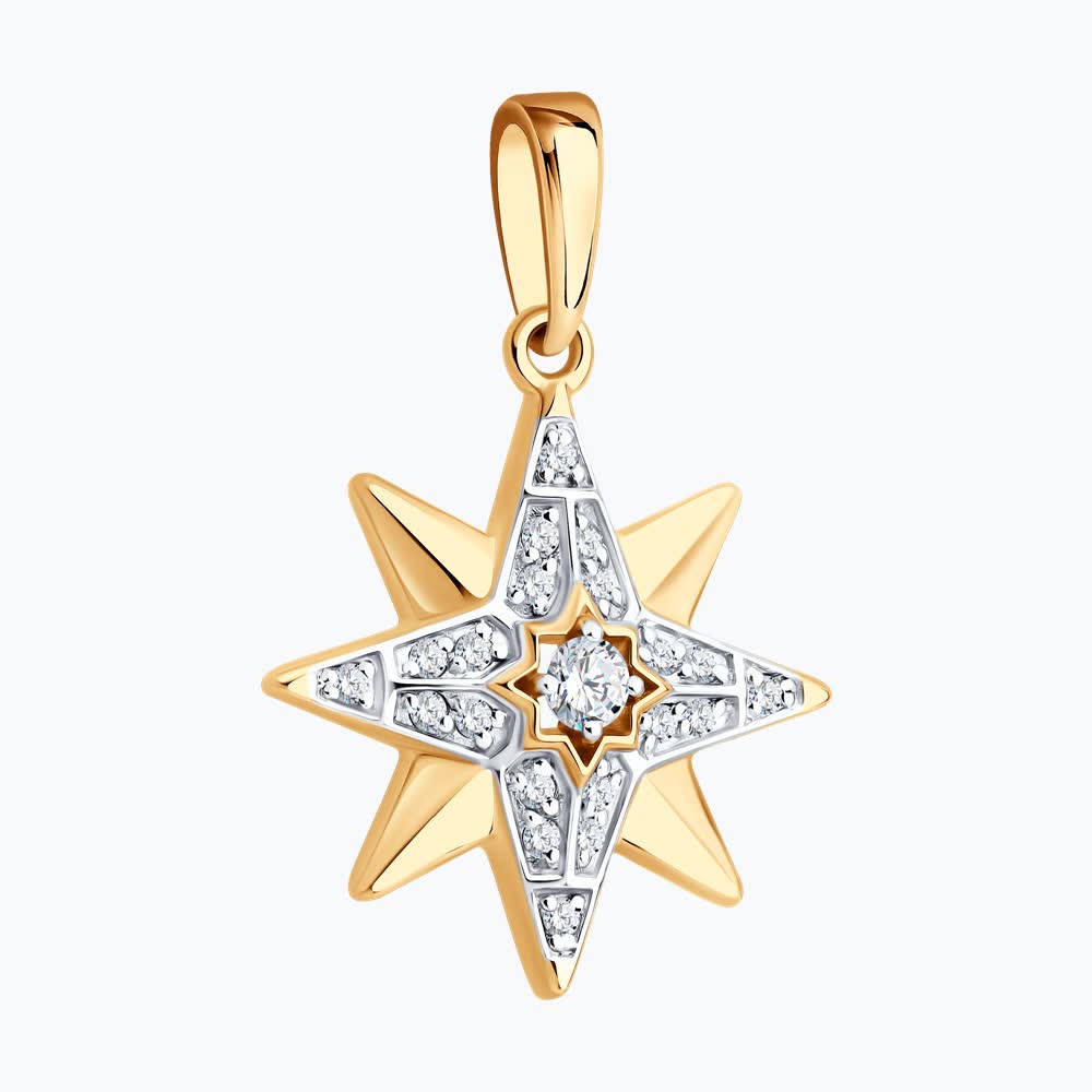 Gold Sokolov pendant with zirconia - image 2