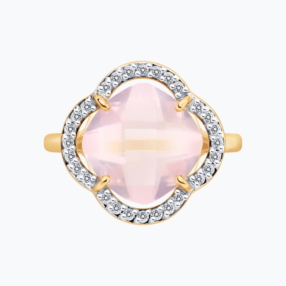Sokolov gold ring with quartz and zirconia - image 2
