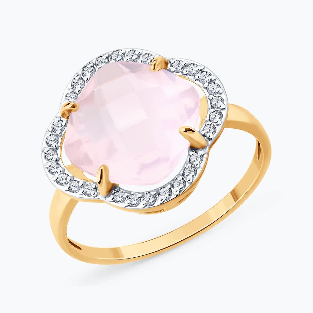 Sokolov gold ring with quartz and zirconia