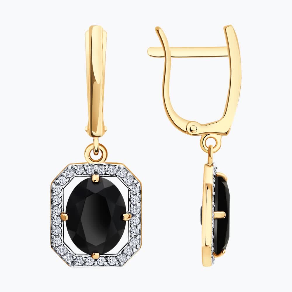 Sokolov gold earrings with zirconia and agate