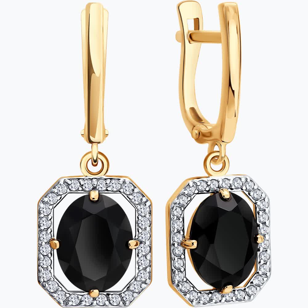 Sokolov gold earrings with zirconia and agate - image 2