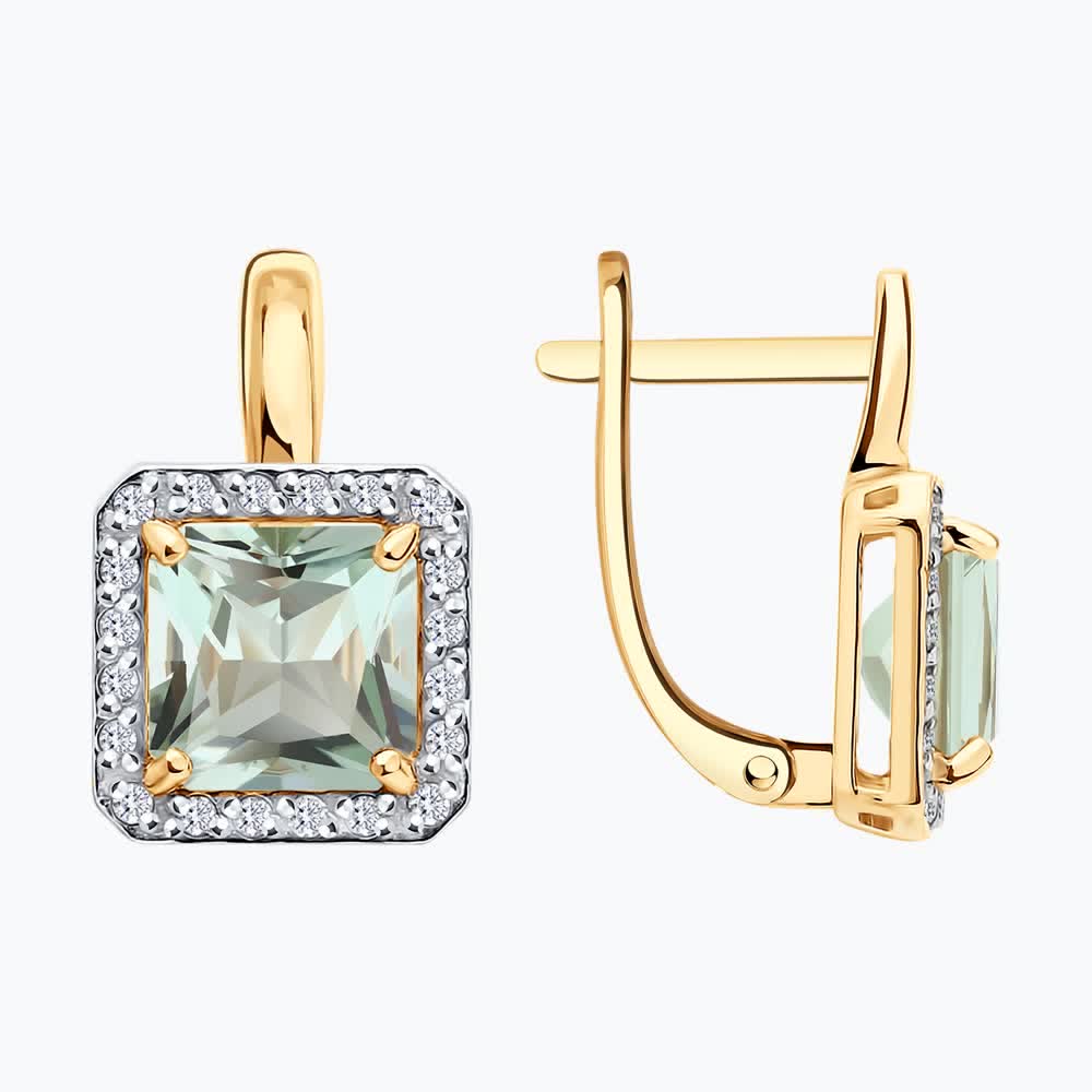Sokolov gold earrings with diamonds and prasiolite