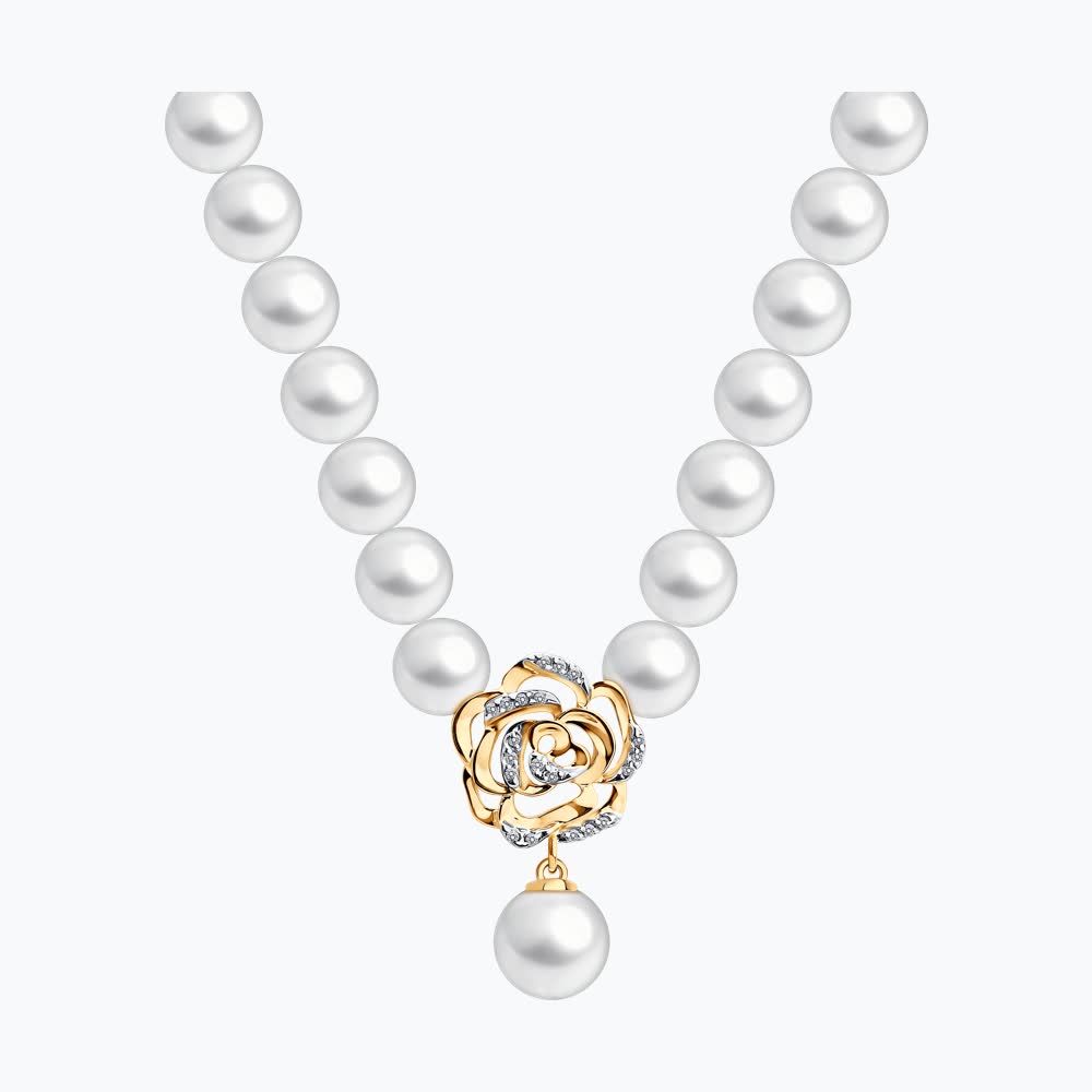Sokolov gold necklace with pearls and zirconia