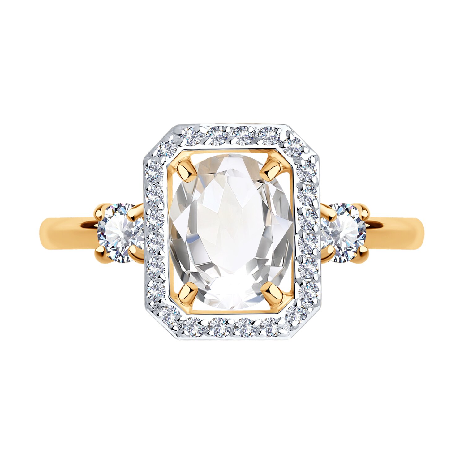 Кольцо Sokolov из золота с горным хрусталем и фианитами - image 2