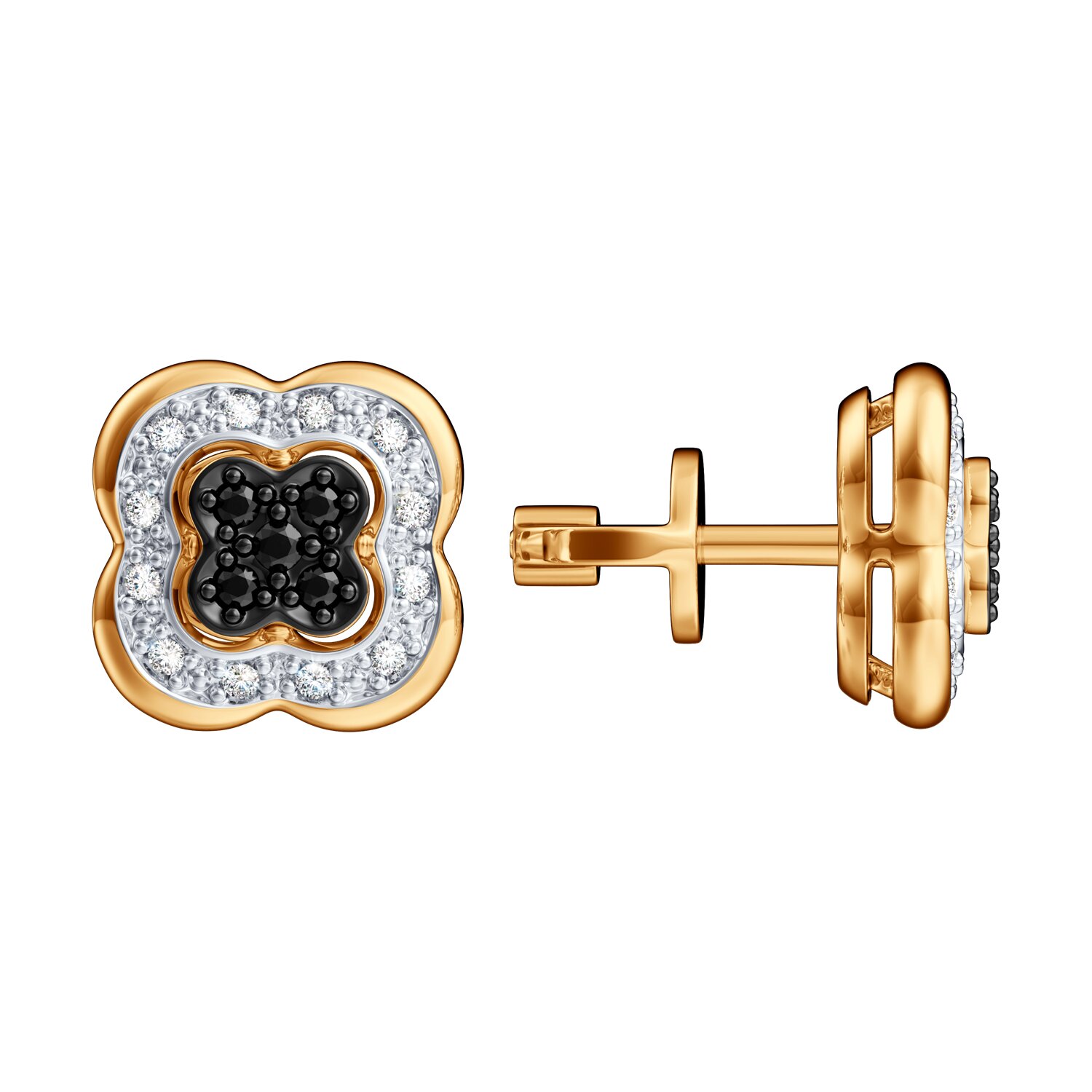 Cercei Sokolov din aur cu diamante incolore si negre