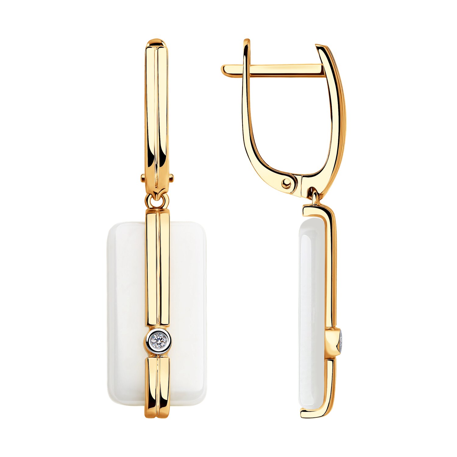 Серьги Sokolov из золота с бриллиантами и белыми керамическими вставками