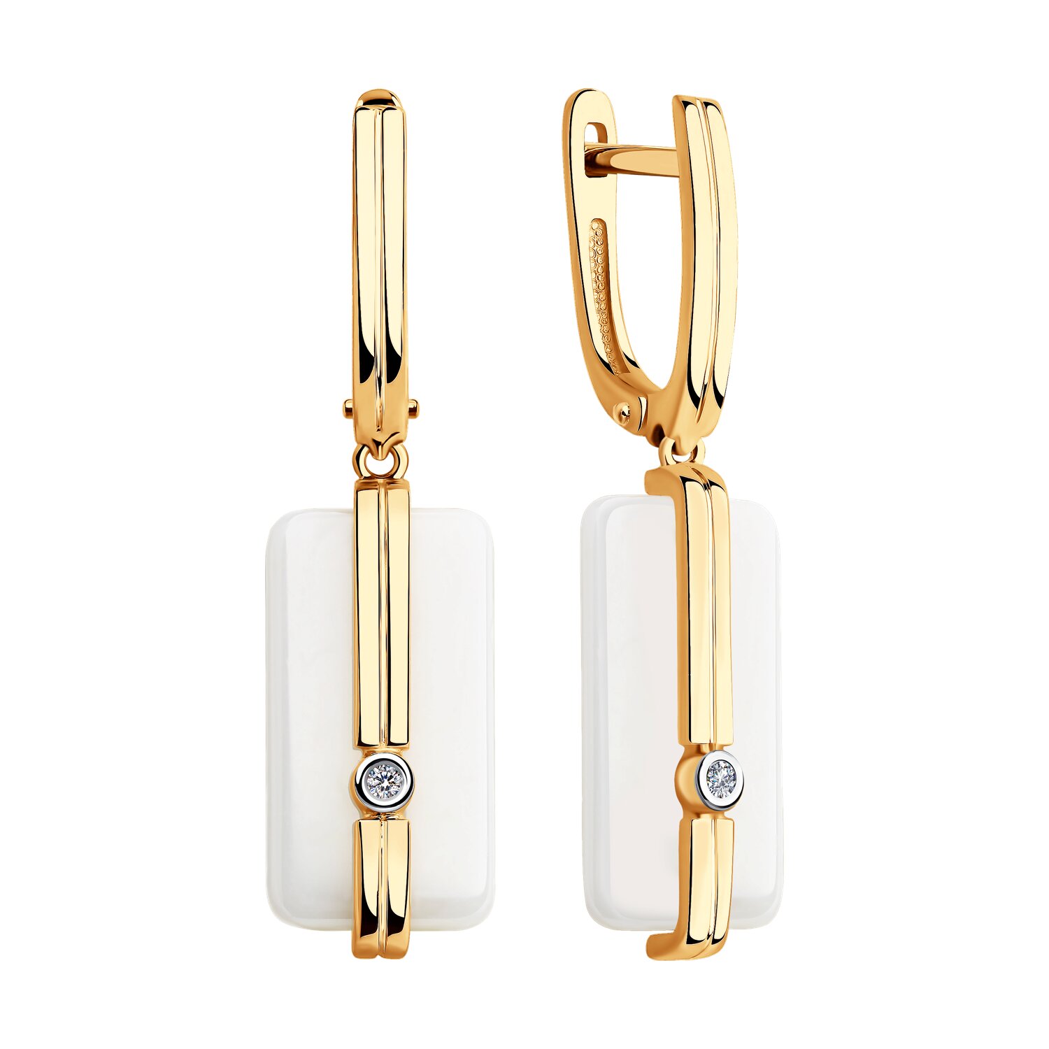 Cercei Sokolov din aur cu diamante și ceramică albă - image 2