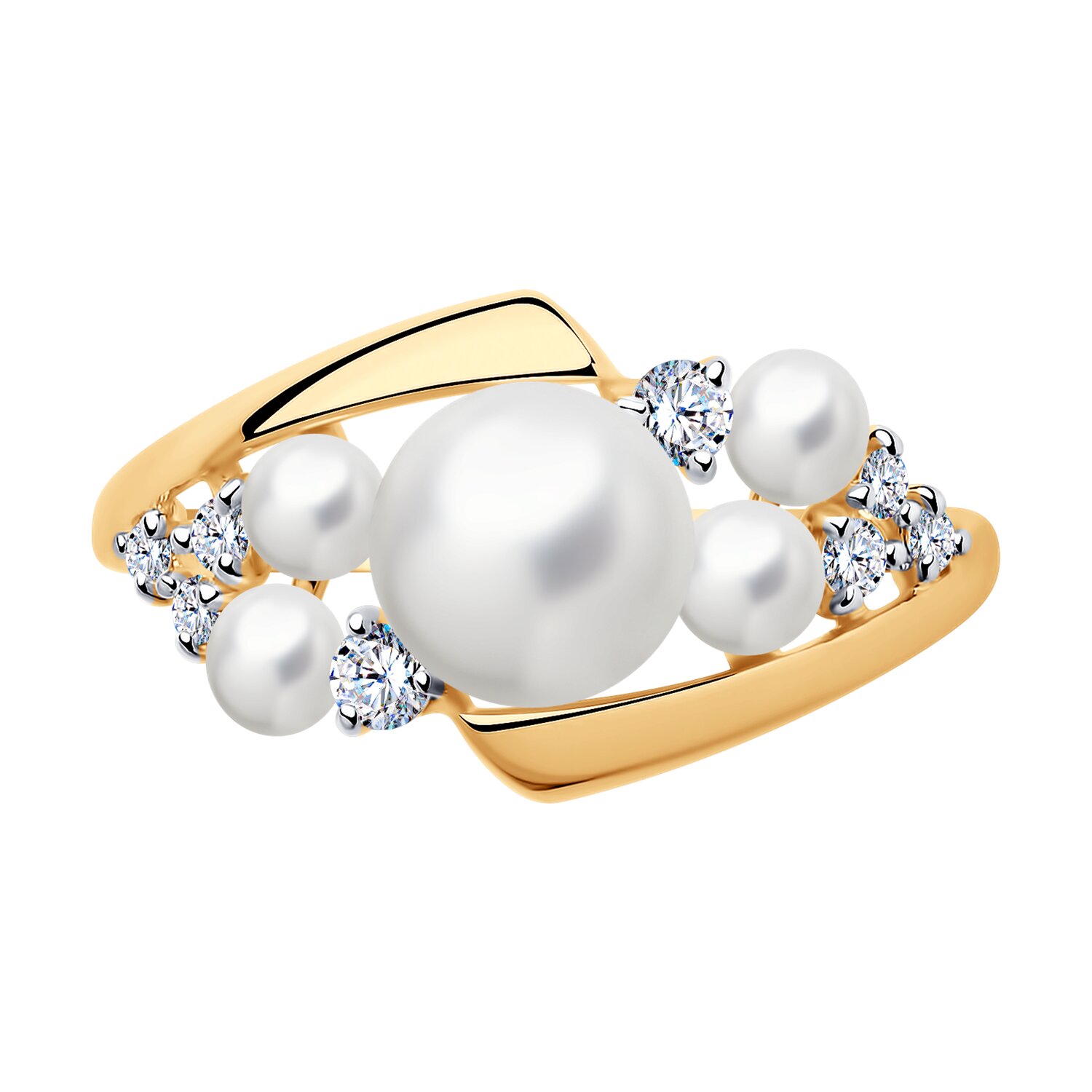 Кольцо Sokolov из золота с жемчугом и фианитами - image 2