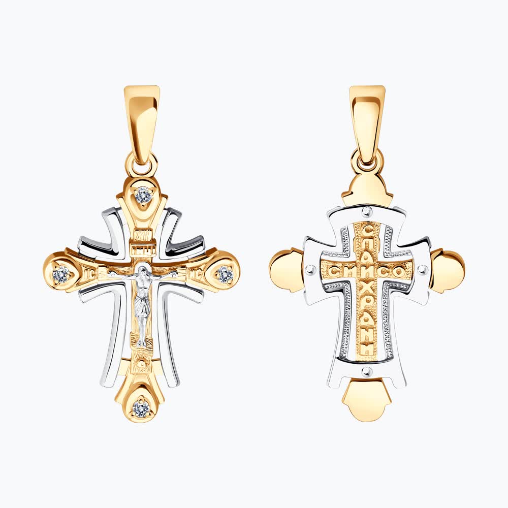 Крест Sokolov из комбинированного золота с фианитами - image 2