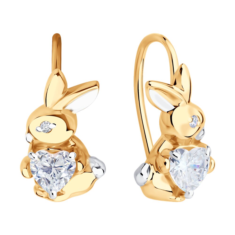 Gold Sokolov earrings with zirconia   - image 2
