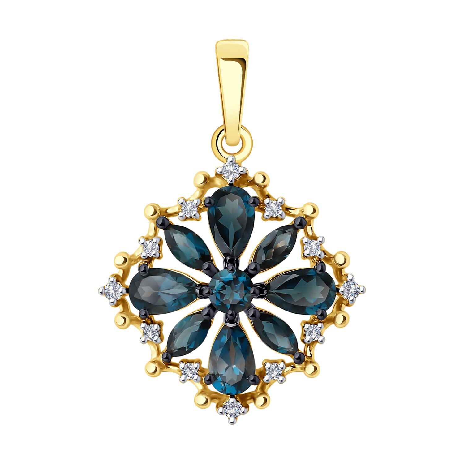 Pandantiv Sokolov din aur galben cu topaz și zirconii