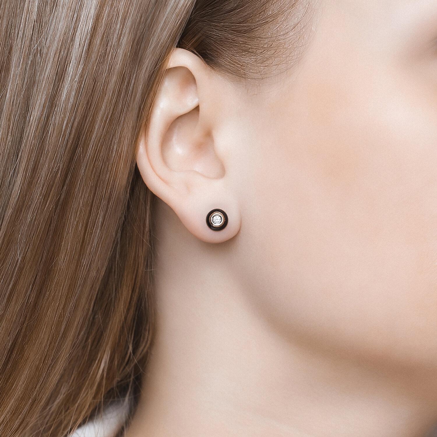 Sokolov gold earrings with diamond and black ceramic inlays - image 3