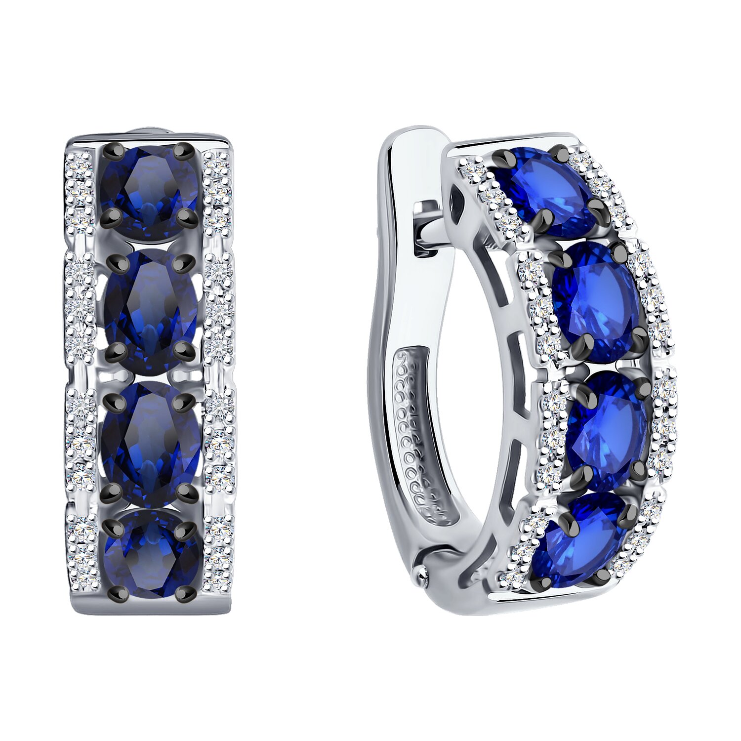 Серьги Sokolov из белого золота с бриллиантами и сапфирами - image 2