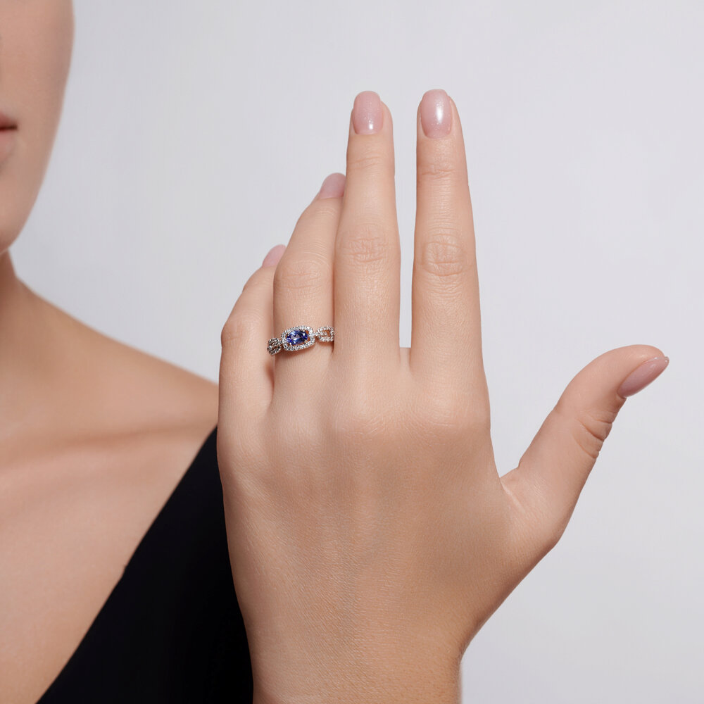 Inel Sokolov din aur alb cu diamant și tanzanit - image 4