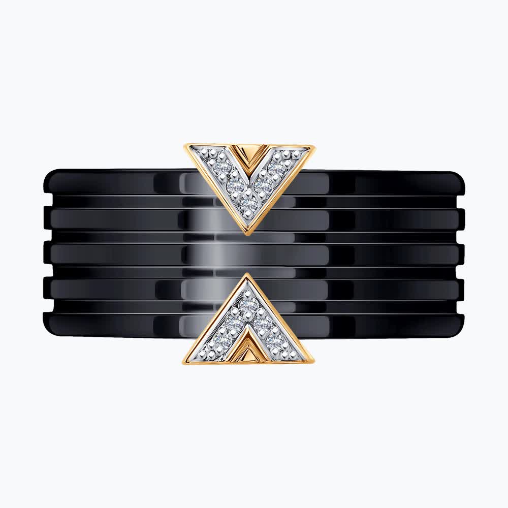 Inel Sokolov din aur cu diamante și inserție ceramică - image 2