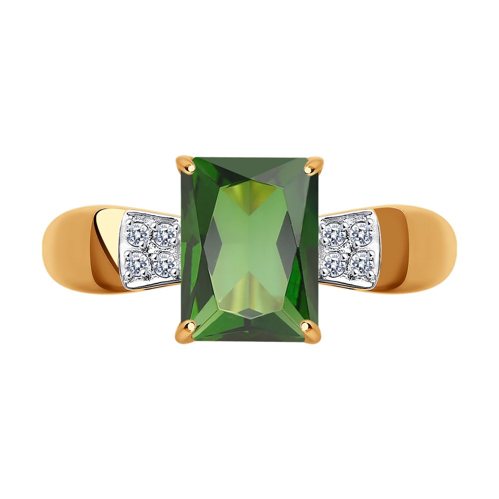 Inel Sokolov din aur cu sital verde si zirconii - image 3