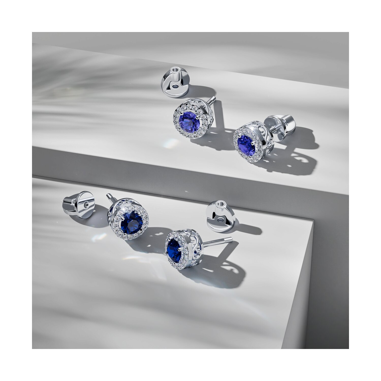 Cercei Sokolov din aur alb cu diamante si tanzanite - image 4