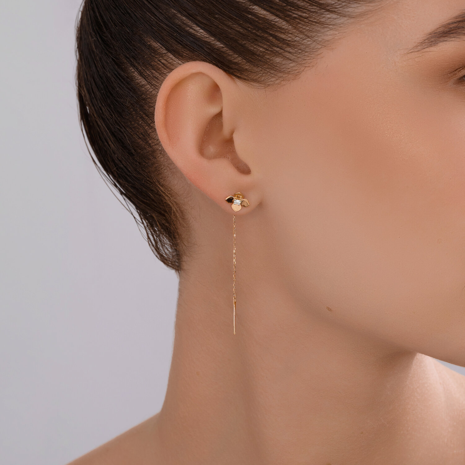 Gold Sokolov earrings with zirconia   - image 3