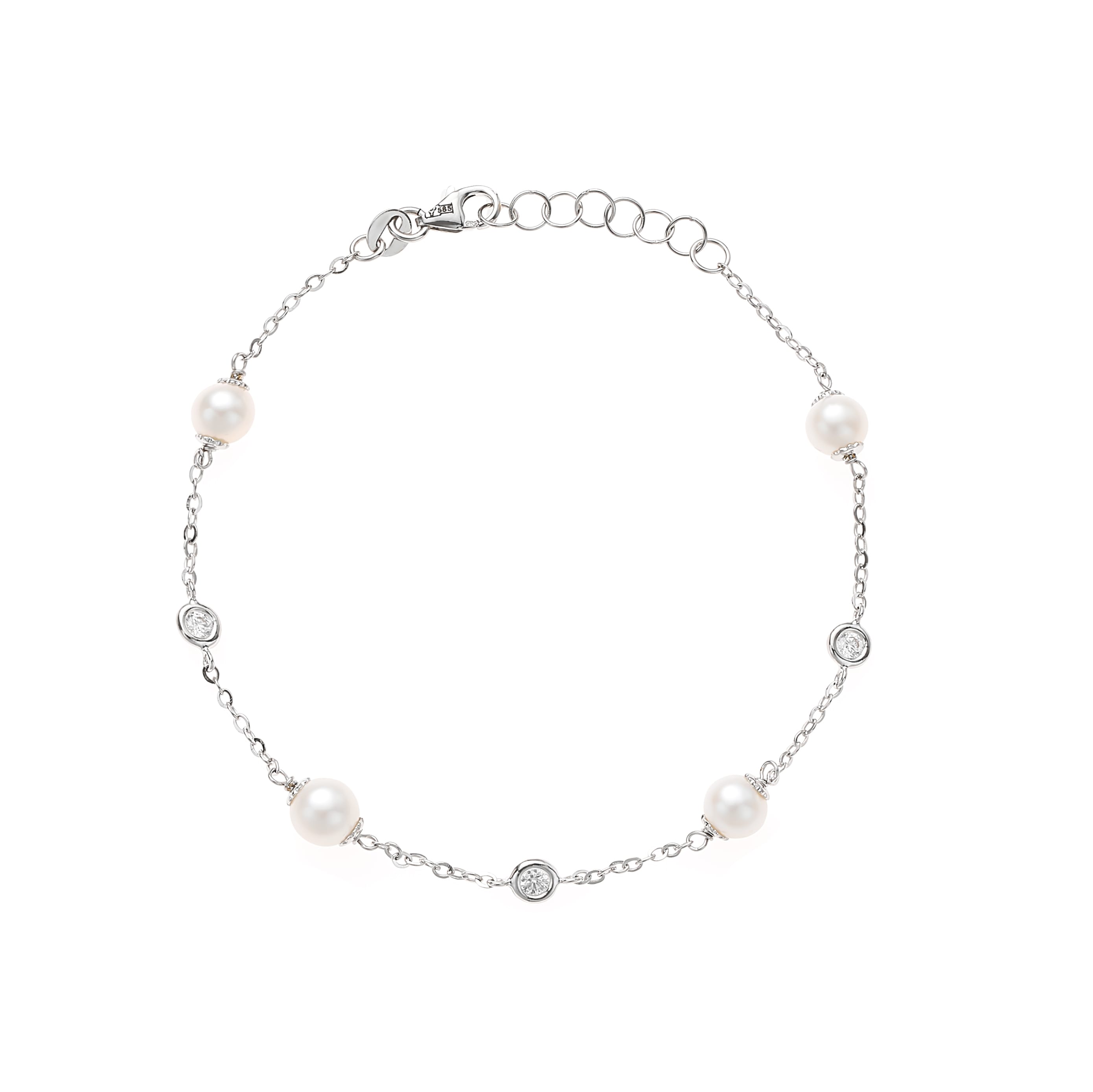 White gold Sokolov bracelet with zirconia and pearl